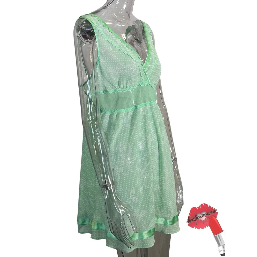 Y2K‎ Vintage Victoria's Secret Teddy Slip Dress Women Large Green Sheer Lingerie